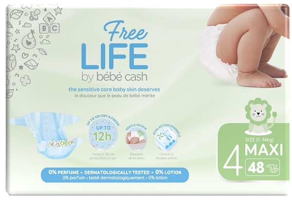 FREELIFE BY BEBECASH PANNOLINI MAXI TAGLIA 4 7-18 KG GIROVITA 38-60 CM 48 PEZZI - Farmacia Rossi2 - Farmacia Rossi 