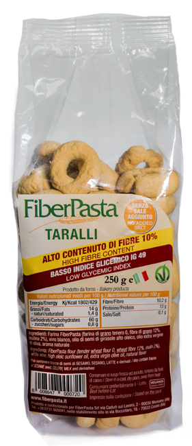 FIBERPASTA TARALLI BASSO INDICE GLICEMICO 250 G - Farmacia Rossi2 - Farmacia Rossi 