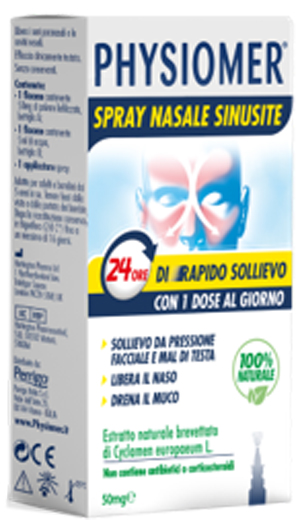 PHYSIOMER SPRAY NASALE SINUSITE 2 PEZZI 1 FLACONE DA 50 MG DI ESTRATTO DI CICLAMINO NATURALE LIOFILIZZATO + 1 FIALE DA 5 ML DI SOLVENTE - Farmacia Rossi2 - Farmacia Rossi 