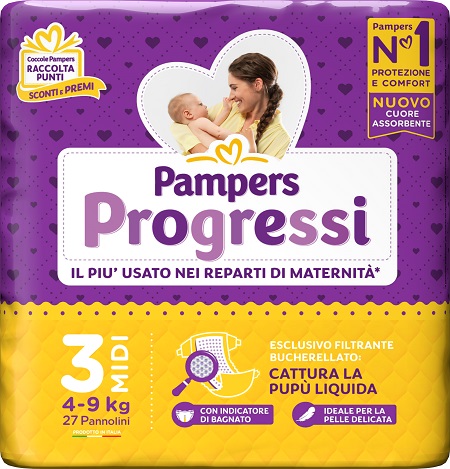 PAMPERS PROGRESSI MIDI PANNOLINO 3 4-9KG 27 PEZZI - Farmacia Rossi2 - Farmacia Rossi 