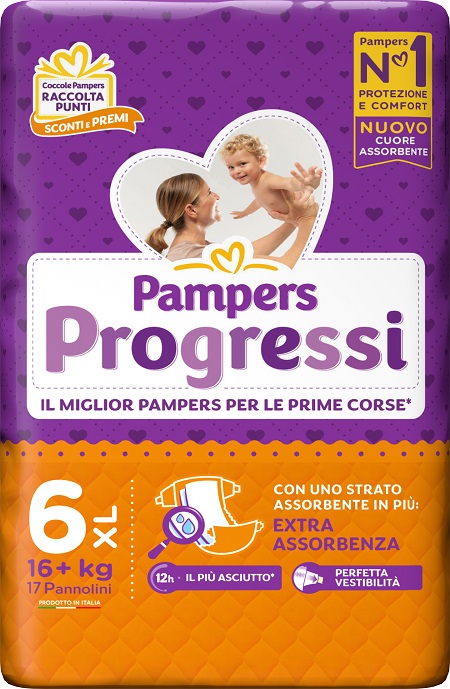 PAMPERS PROGRESSI EXTRALARGE PANNOLINO 6+ 16+KG 17 PEZZI - Farmacia Rossi2 - Farmacia Rossi 