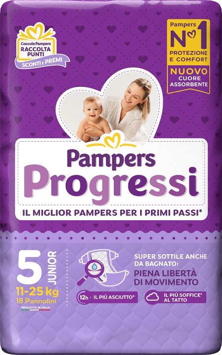 PAMPERS PROGRESSI JUNIOR PANNOLINO 5 11-25KG 19 PEZZI - Farmacia Rossi2 - Farmacia Rossi 