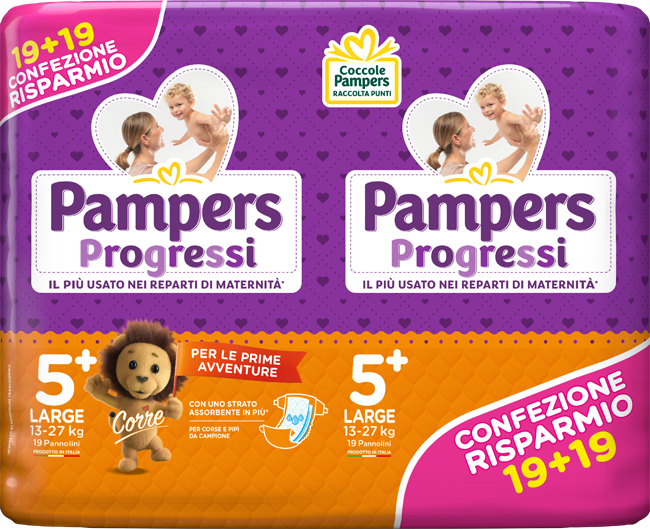 PAMPERS PROGRESSI LARGE PANNOLINO 5+ 13-27KG 38 PEZZI - Farmacia Rossi2 - Farmacia Rossi 