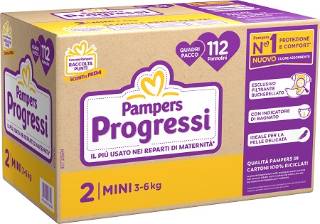 PANNOLINI QUADRIPACK PAMPERS PROGRESSI MINI 112 PEZZI - Farmacia Rossi2 - Farmacia Rossi 