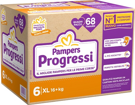 PANNOLINI QUADRIPACK PAMPERS PROGRESSI XL 68 PEZZI - Farmacia Rossi2 - Farmacia Rossi 