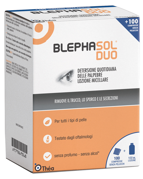 BLEPHASOL DUO SOLUZIONE MICELLARE IGIENE PALPEBRALE 100 ML + 100 GARZE - Farmacia Rossi2 - Farmacia Rossi 