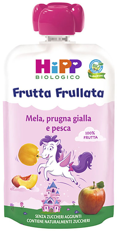 HIPP BIO FRUTTA FRULLATA UNICORNO MELA PRUGNA GIALLA PESCA 90 G - Farmacia Rossi2 - Farmacia Rossi 