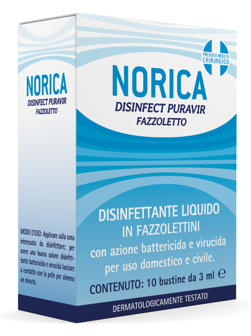 NORICA DISINFECT PURAVIR FAZZOLETTO 10 BUSTINE DA 3 ML - Farmacia Rossi2 - Farmacia Rossi 