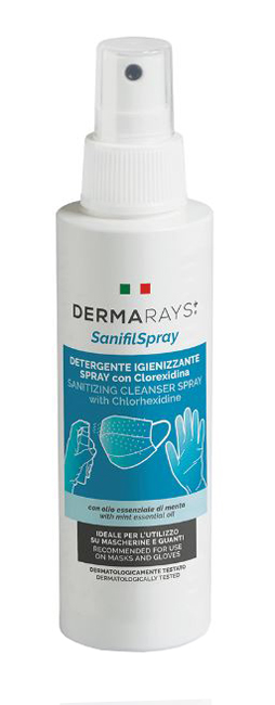 DERMARAYS SANIFIL SPRAY DETERGENTE IGIENIZZANTE SPRAY CON CLOREXIDINA PER MASCHERINE E GUANTI 100 ML - Farmacia Rossi2 - Farmacia Rossi 