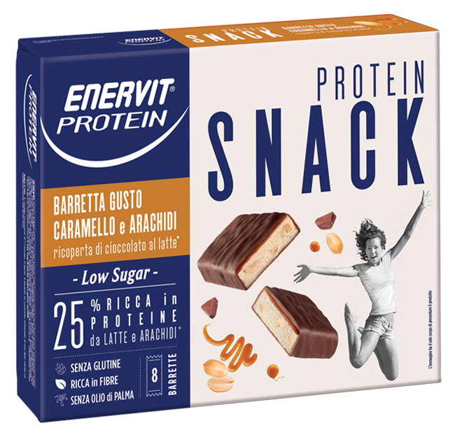 ENERVIT PROTEIN SNACK CARAMELLO ARACHIDI LOW SUGAR 8 BARRETTE 31 G - Farmacia Rossi2 - Farmacia Rossi 