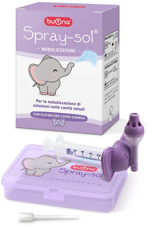 BUONA SPRAY-SOL KIT 5 PEZZI 1 SPRAY SOL + 1 SIRINGA LUER LOCK DA 5 ML + 1 AGO CANNULA + ELEFANTINO COPRI-SIRINGA - Farmacia Rossi2 - Farmacia Rossi 