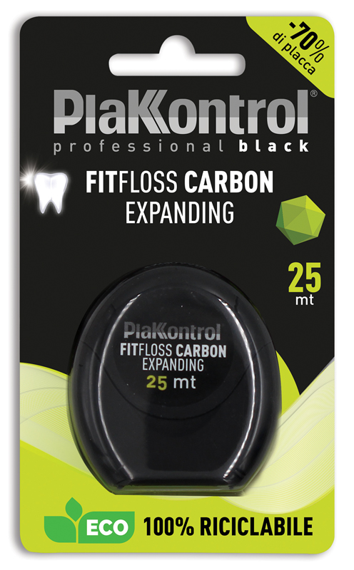 PLAKKONTROL PROFESSIONAL BLACK FITFLOSS CARBON EXPANDING FILO INTERDENTALE 25 METRI FRESH MINT - Farmacia Rossi2 - Farmacia Rossi 