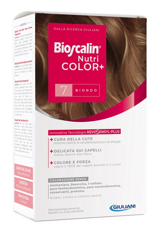 BIOSCALIN NUTRICOLOR PLUS 7 BIONDO CREMA COLORANTE 40 ML + RIVELATORE CREMA 60 ML + SHAMPOO 12 ML + TRATTAMENTO FINALE BALSAMO 12 ML - Farmacia Rossi2 - Farmacia Rossi 