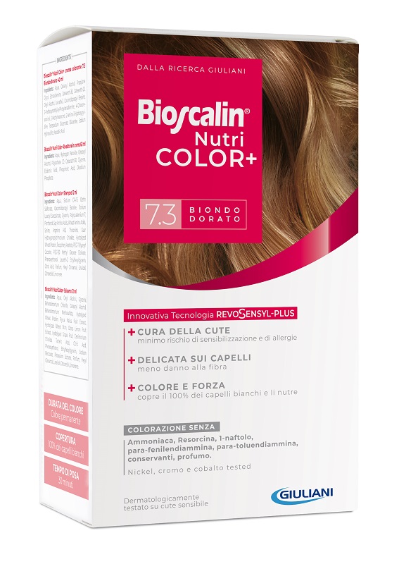 BIOSCALIN NUTRICOLOR PLUS 7,3 BIONDO DORATO CREMA COLORANTE 40 ML + RIVELATORE CREMA 60 ML + SHAMPOO 12 ML + TRATTAMENTO FINALE BALSAMO 12 ML - Farmacia Rossi2 - Farmacia Rossi 