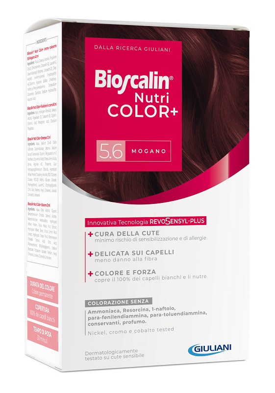 BIOSCALIN NUTRICOLOR PLUS 5,6 MOGANO CREMA COLORANTE 40 ML + RIVELATORE CREMA 60 ML + SHAMPOO 12 ML + TRATTAMENTO FINALE BALSAMO 12 ML - Farmacia Rossi2 - Farmacia Rossi 