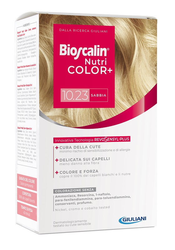 BIOSCALIN NUTRICOLOR PLUS 10,23 SABBIA CREMA COLORANTE 40 ML + RIVELATORE CREMA 60 ML + SHAMPOO 12 ML + TRATTAMENTO FINALE BALSAMO 12 ML - Farmacia Rossi2 - Farmacia Rossi 
