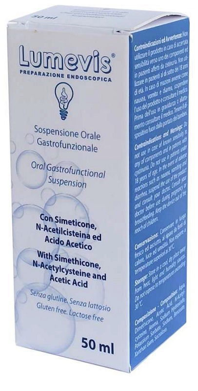LUMEVIS SOSPENSIONE ORALE MONOUSO A BASE DI SIMETICONE N-ACETILCISTEINA E ACIDO ACETICO DA UTILIZZARE IN PREPARAZIONE DI ESAMI CLINICI AMBITO GASTROSCOPICO 50 ML - Farmacia Rossi2 - Farmacia Rossi 
