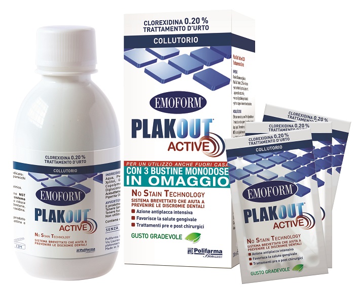 EMOFORM PLAK OUT ACTIVE 0,20% 200 ML + 3 BUSTE - Farmacia Rossi2 - Farmacia Rossi 