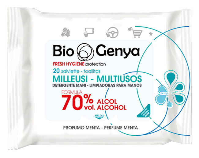 BIOGENYA MILLEUSI IGIENIZZANTI 70% ALCOOL SALVIETTE 20 PEZZI - Farmacia Rossi2 - Farmacia Rossi 