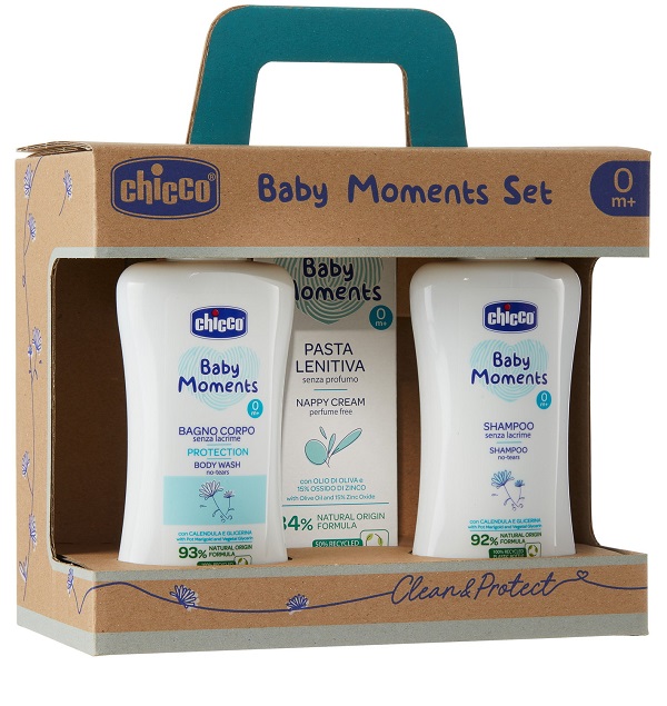 CHICCO BABY MOMENTS SET BAGNOCHIUMA PELLI DELICATE 200 ML + SHAMPOO PELLI DELICATE 200 ML + PASTA CAMBIO PELLI DELICATE 100 ML - Farmacia Rossi2 - Farmacia Rossi 