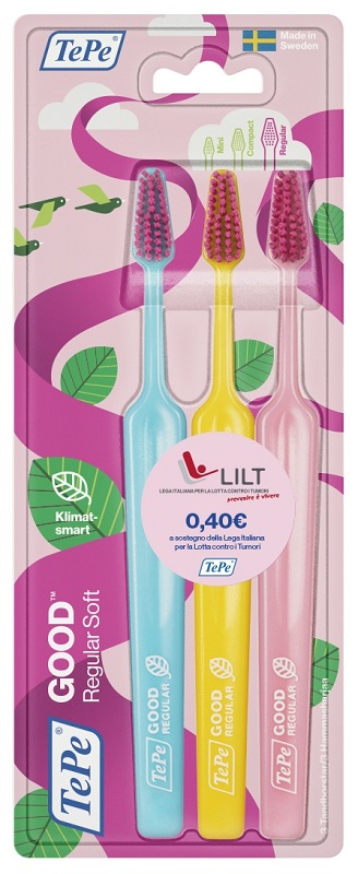 TEPE GOOD REGULAR 3 PACK TOOTHBRUSH EDIZIONE LIMITATA PINK RIBBON - Farmacia Rossi2 - Farmacia Rossi 