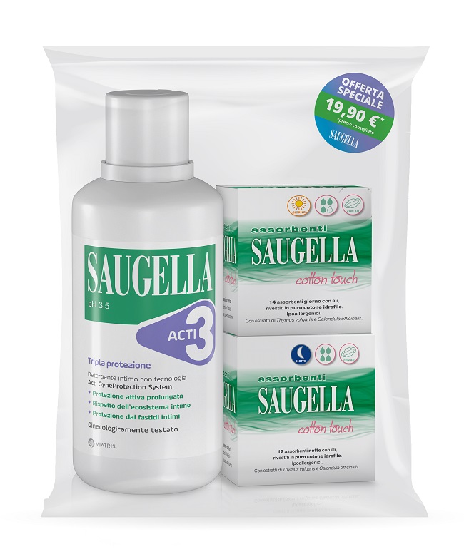 SAUGELLA ACTI3 DETERGENTE INTIMO + 2 SCATOLE ASSORBENTI GIORNO E NOTTE - Farmacia Rossi2 - Farmacia Rossi 