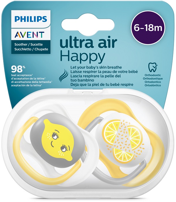 AVENT ULTRA AIR CIUCCIO ORTODONTICO 6-18 MESI NEUTRO/LIMONI 2 PEZZI - Farmacia Rossi2 - Farmacia Rossi 