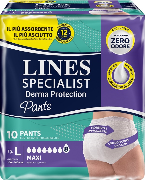PANNOLONE PER INCONTINENZA LINES SPECIALIST DERMA PANTS MAXI L 10 PEZZI - Farmacia Rossi2 - Farmacia Rossi 