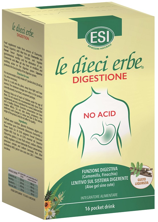 ESI LE DIECI ERBE DIGESTIONE NO ACID 16 POCKET DRINK GUSTO LIQUIRIZIA 20 ML - Farmacia Rossi2 - Farmacia Rossi 