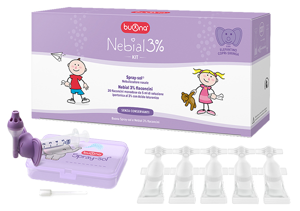 NEBIAL 3% KIT 20 FLACONCINI MONODOSE 5ML SOLUZIONE IPERTONICA CON ACIDO IALURONICO + NEBULIZZATORE SPRAY-SOL - Farmacia Rossi2 - Farmacia Rossi 
