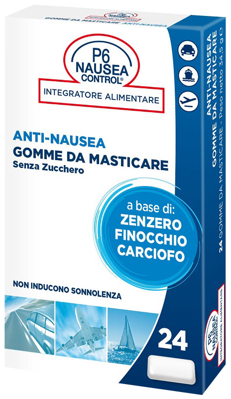 P6 NAUSEA CONTROL 24 GOMME DA MASTICARE SENZA ZUCCHERO - Farmacia Rossi2 - Farmacia Rossi 