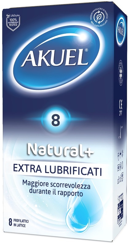 PROFILATTICO AKUEL NATURAL+ EXTRALUBRIFICATO 8 PEZZI - Farmacia Rossi2 - Farmacia Rossi 